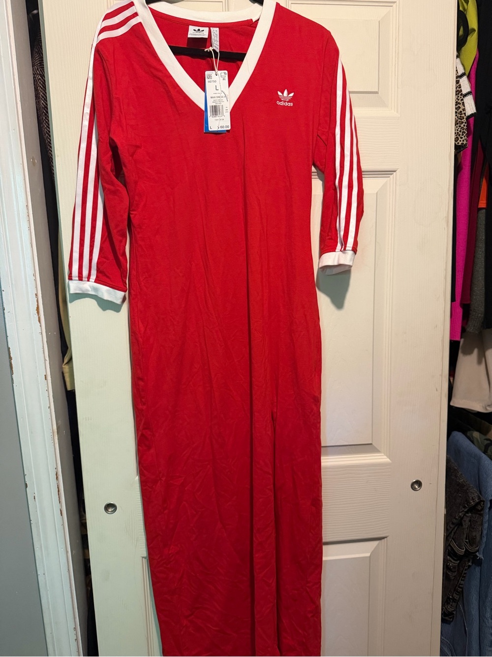 adidas Red Long Three-Stripe Nightgown